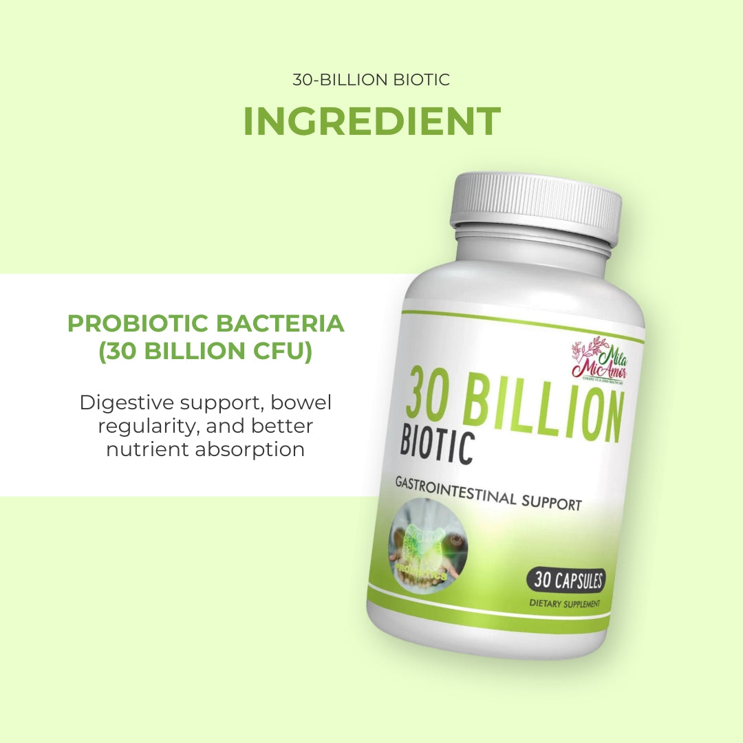 30-Billion Biotic | Gastrointestinal Support | Enhance Digestive Health, Immunity, Brain Health, Skin | 10-Strain Probiotic | Gut Support | Made in USA | 30 Capsules