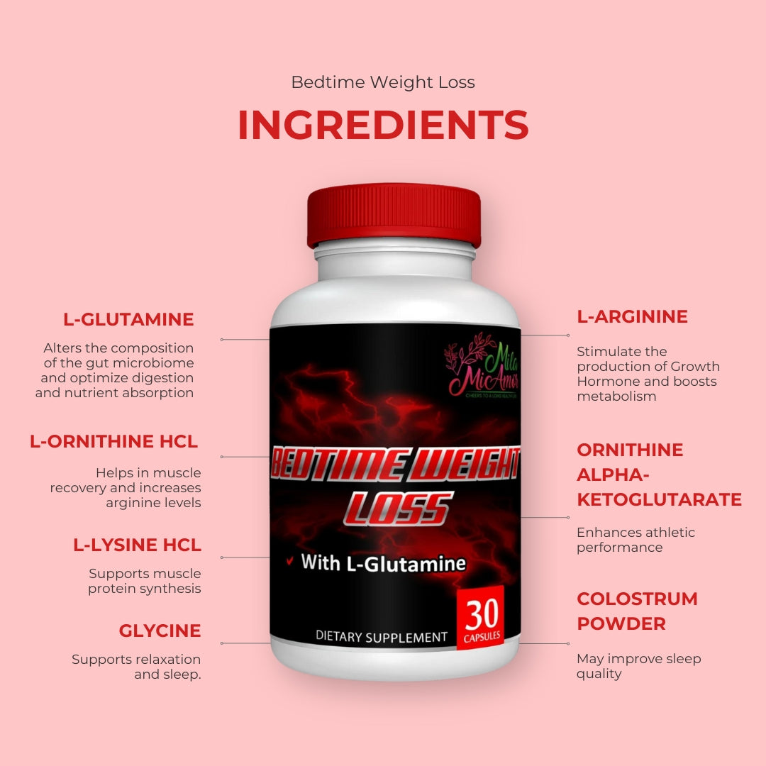 Bedtime Weight Loss | Caffeine Free | Weight Loss Support with L-Glutamine | Gut Health Support | Burn Fat | Made in USA | 30 capsules