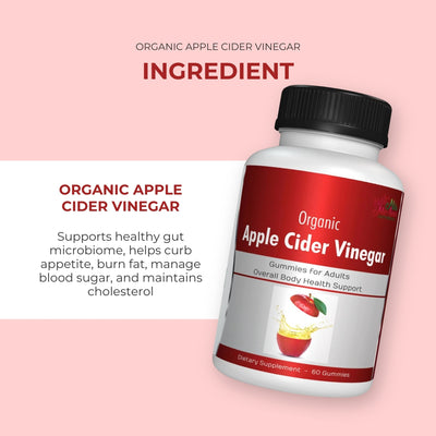 Organic Apple Cider Vinegar | Gummies | Gut Health, Blood Sugar Support, Metabolism Boost | Made in USA | 60 Gummies