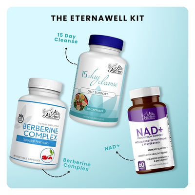 The EternaWell Kit | NAD+ Cellular Energy & Anti-Aging Supplement | 15 Day Cleanse Gut Support | Berberine Complex Healthy Body Support