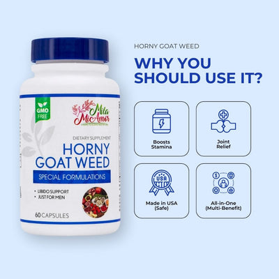 Horny Goat Weed | Libido Support for Men | Joint and Back Pain Relief | Allergen-Free | Non-GMO | Made in USA | 60 Capsules