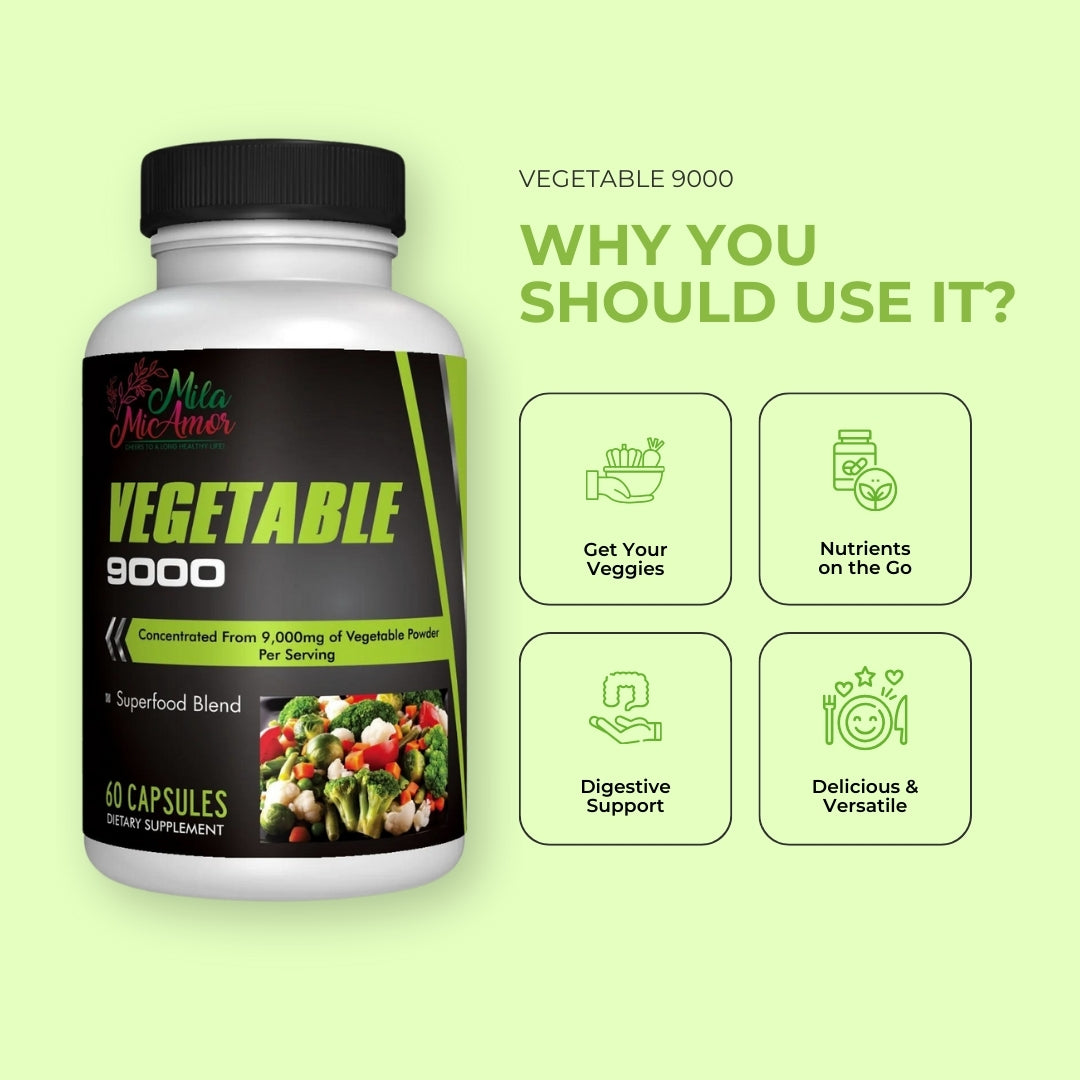Vegetable 9000 | Gut-friendly Prebiotics | Cruciferous Power | Immunity Booster | 9000 mg Vegetable Powder per Serving | Made in USA | 60 Capsules