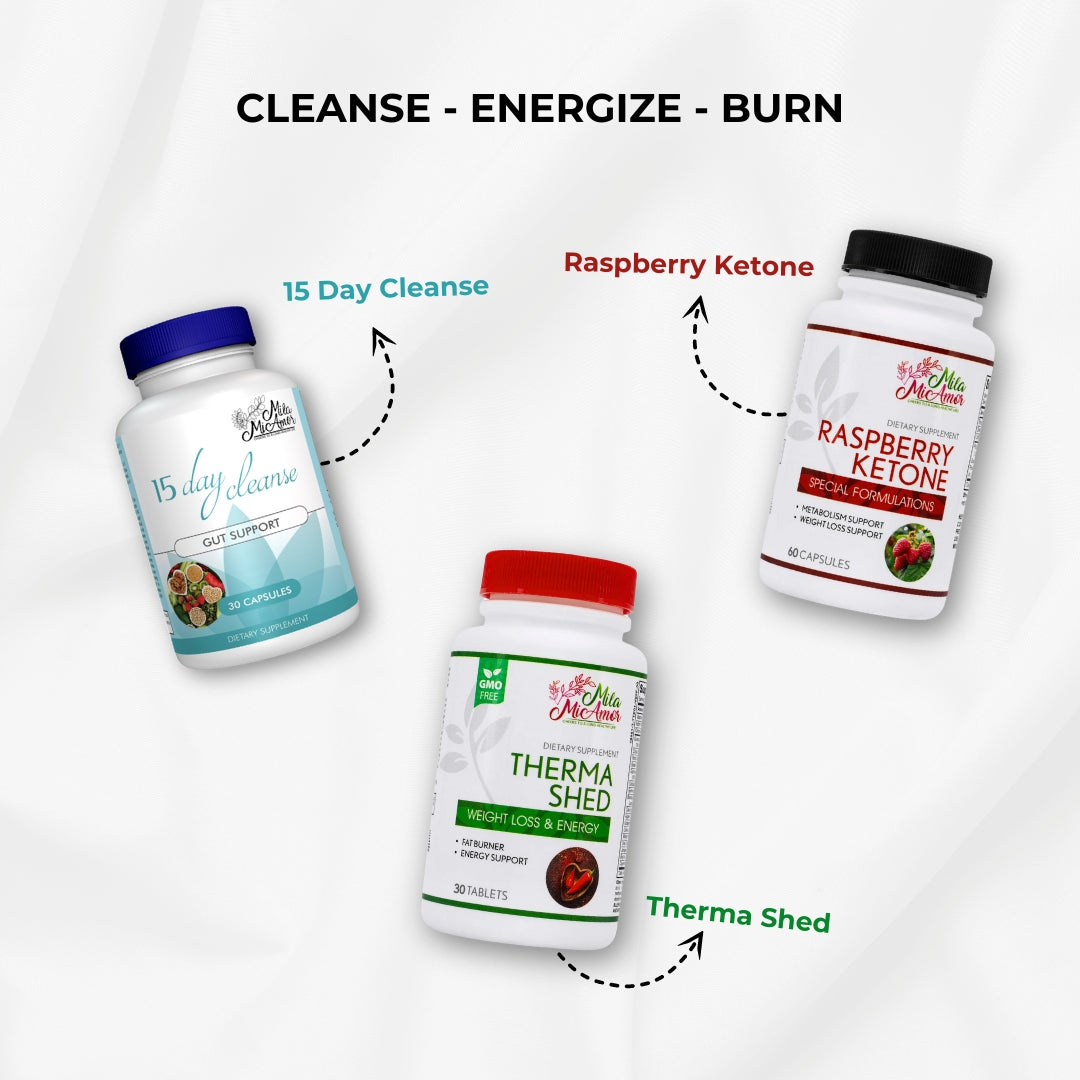 Cleanse Energize Burn | Weight Loss Bundle | 15 Day Cleanse, Therma Shed, Raspberry Ketone | Made in USA