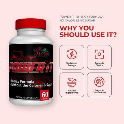 Power It | Energy Formula | No Added Sugar and Calories | Advanced Formula with Tongkat Ali Maca Root, Panax Ginseng, L-Arginine | Made in USA | 60 Capsules