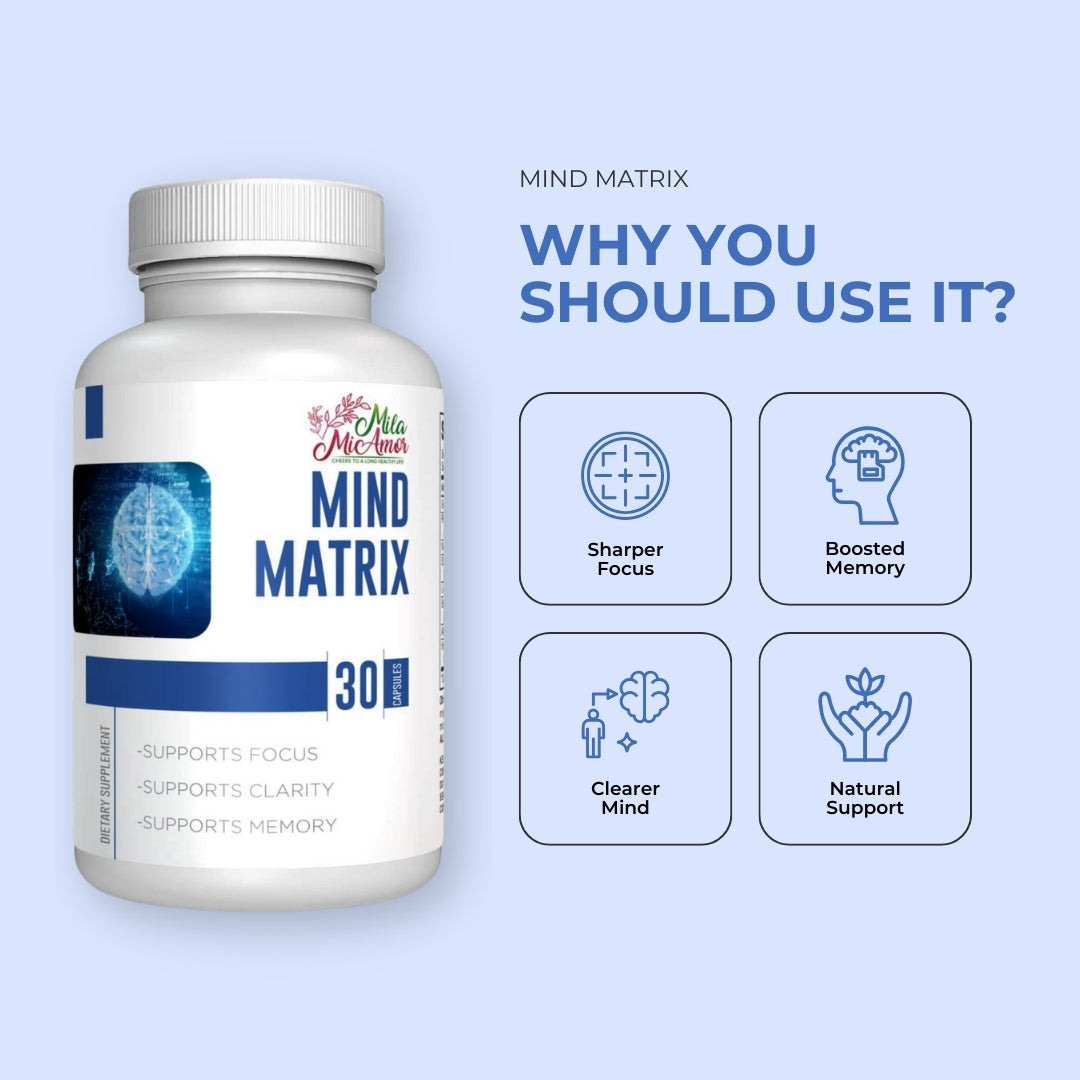 Mind Matrix | Brain Support Formula for Focus, Memory & Clarity | Ginkgo Biloba, L-Glutamine, St. John's Wort | Made in USA | 30 Capsules