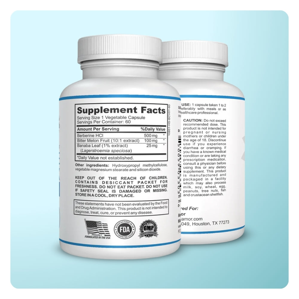 Berberine Complex HCL 500mg | Special Formula with Melon Fruit and Banaba Leaf | Non-GMO | 60 Capsules