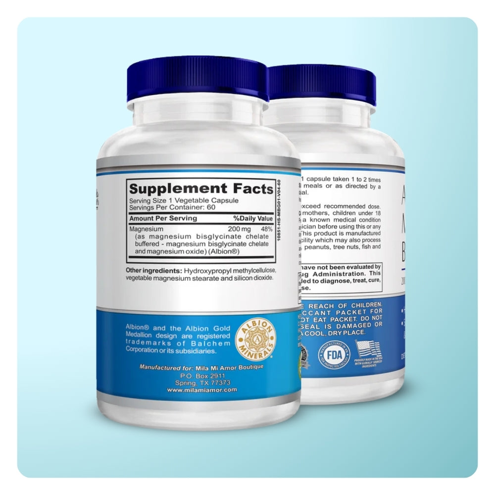 Albion® Magnesium Bisglycinate | Highly Absorbable Chelated Magnesium for Muscle, Sleep & Energy Support | 200 mg per Serving | 60 Capsules