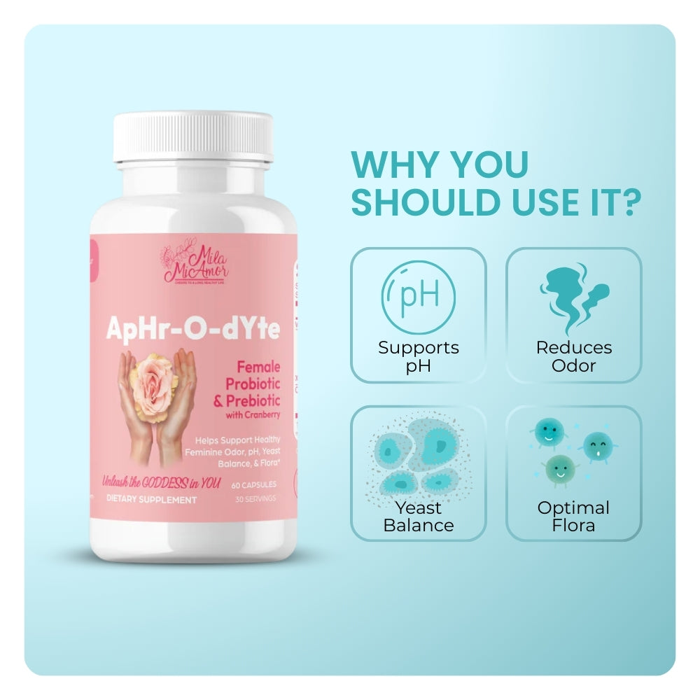 ApHr-O-dYte Female Probiotic & Prebiotic with Cranberry | Gluten Free | Vegan | Non-GMO | 60 capsules