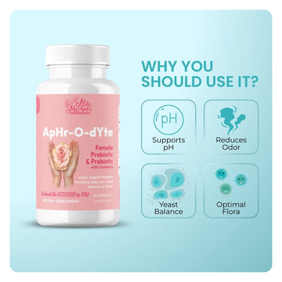 ApHr-O-dYte Female Probiotic & Prebiotic with Cranberry | Gluten Free | Vegan | Non-GMO | 60 capsules