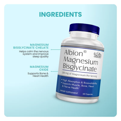 Albion® Magnesium Bisglycinate | Highly Absorbable Chelated Magnesium for Muscle, Sleep & Energy Support | 200 mg per Serving | 60 Capsules