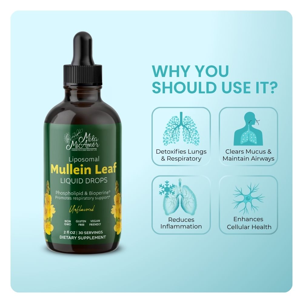 Mullein Drops for Lungs | Mullein Leaf Extract Supplement | Lung & Bronchial Cleanse for Smokers | Respiratory Health Support | Made in USA | 2 floz