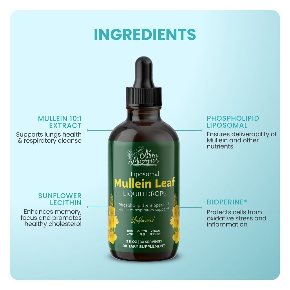 Mullein Drops for Lungs | Mullein Leaf Extract Supplement | Lung & Bronchial Cleanse for Smokers | Respiratory Health Support | Made in USA | 2 floz
