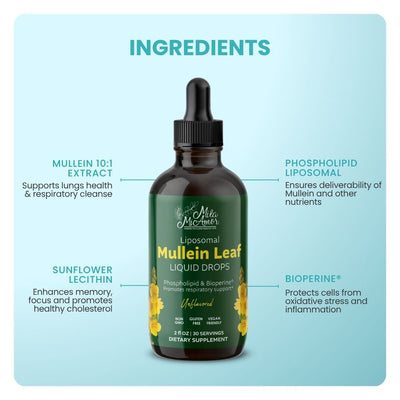 Mullein Drops for Lungs | Mullein Leaf Extract Supplement | Lung & Bronchial Cleanse for Smokers | Respiratory Health Support | Made in USA | 2 floz