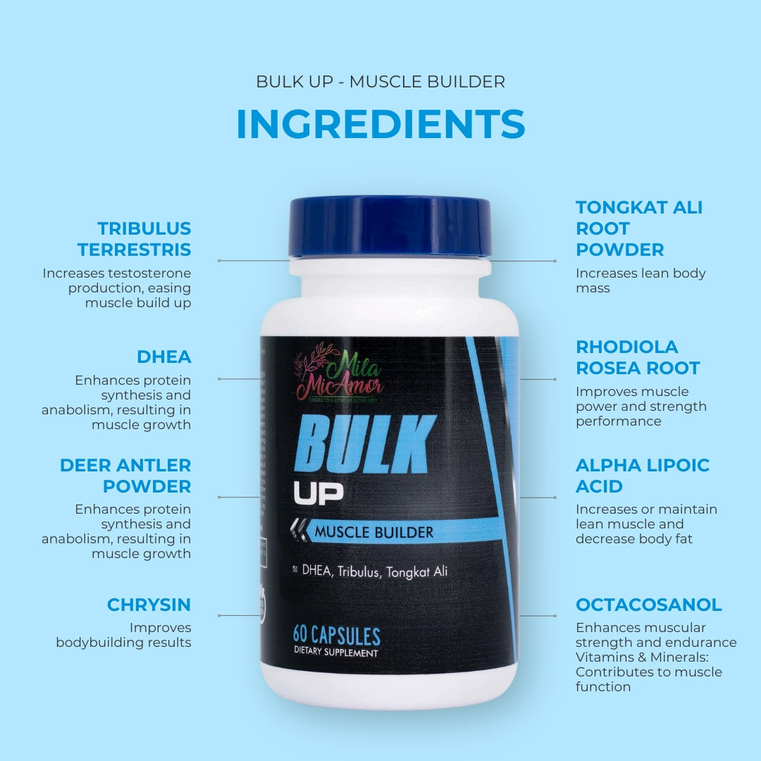Bulk up - Muscle Builder with DHEA, Tribulus, Tongkat Ali | Improve Recovery, Strength, and Endurance | Made in USA | 60 Capsules