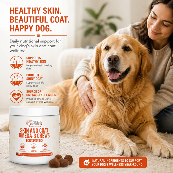 Skin & Coat Omega-3 Chews for Dogs – Healthy Skin & Shiny Coat Support – Source of Omega-3 Fatty Acids – Natural Ingredients – 90 Soft Chews