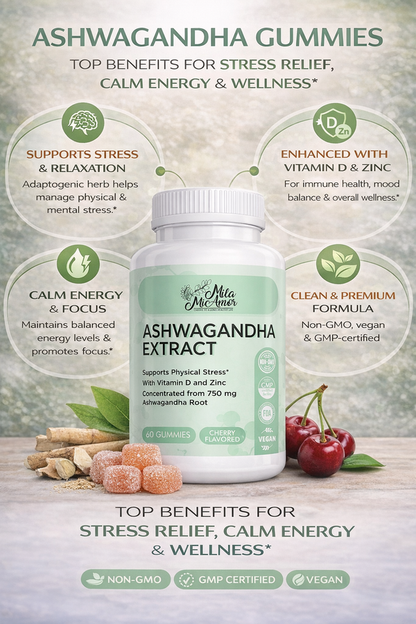 Ashwagandha Extract Gummies | Stress Support, Balanced Energy & Daily Wellness | 60 Gummies