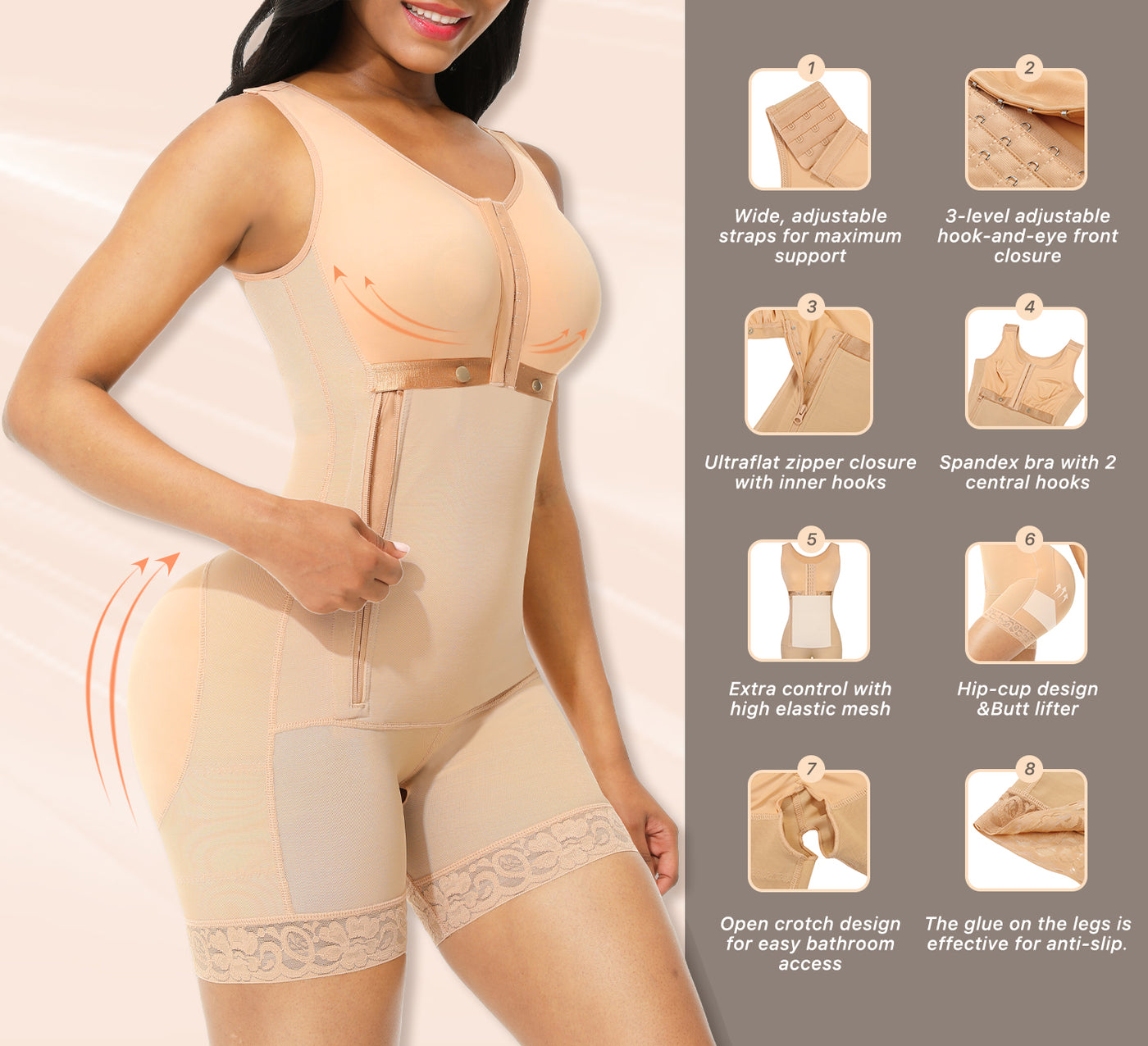 Full Body Shaper w/ Glue Zipper & Open Crotch