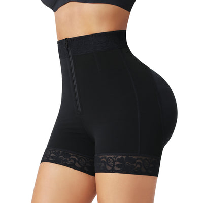 Front Zipper High Waist Butt Lifter Shorts