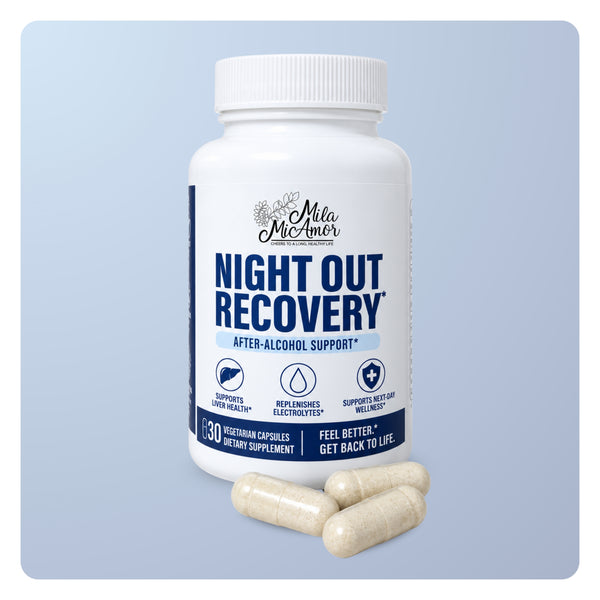 Milamiamor Night Out Recovery – After-Alcohol Support Supplement – Electrolyte Replenishment, Liver Health & Next-Day Wellness Support – 30 Vegetarian Capsules
