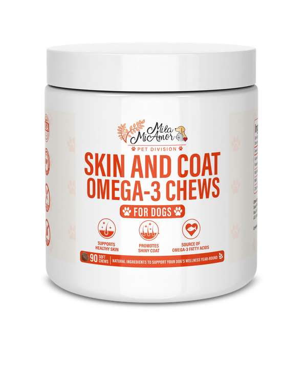 Skin & Coat Omega-3 Chews for Dogs – Healthy Skin & Shiny Coat Support – Source of Omega-3 Fatty Acids – Natural Ingredients – 90 Soft Chews
