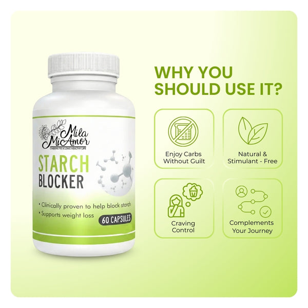 Starch Blocker | Caffeine Free | White Kidney Bean Extract | Metabolism Support | 60 capsules