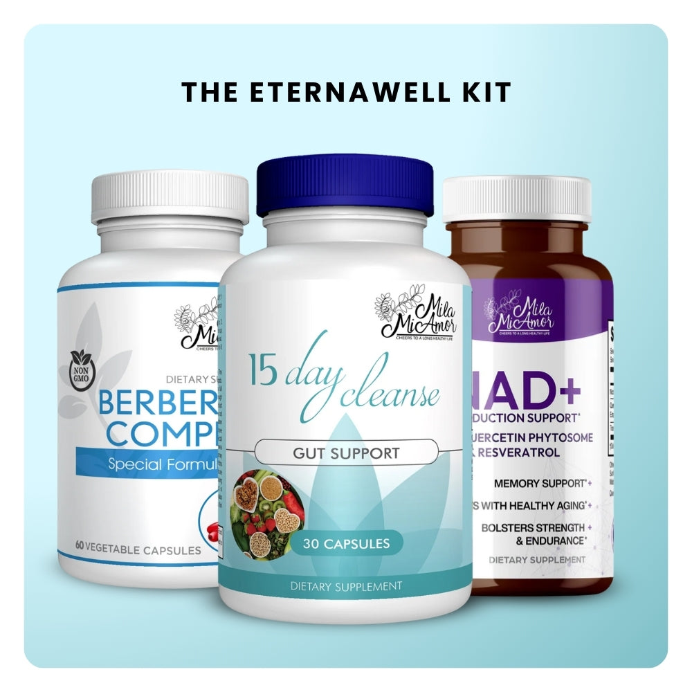 The EternaWell Kit | NAD+ Cellular Energy & Anti-Aging Supplement | 15 Day Cleanse Gut Support | Berberine Complex Healthy Body Support