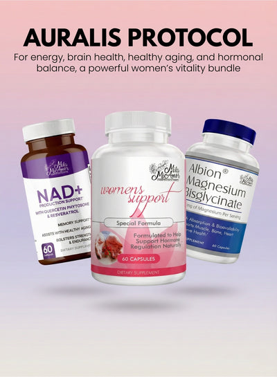 Le protocole Auralis | Énergie cellulaire NAD+ & Complément anti-âge | Régulateur hormonal pour femmes | Soutien à la récupération grâce au bisglycinate de magnésium