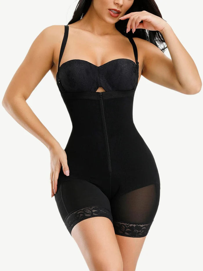 Detachable Straps Full Body Shaper w/ Zipper and Abdominal Control