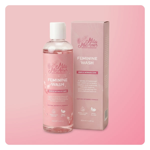 Mila MiAmor Feminine Wash botanical formula for gentle intimate care in a 250ml bottle.