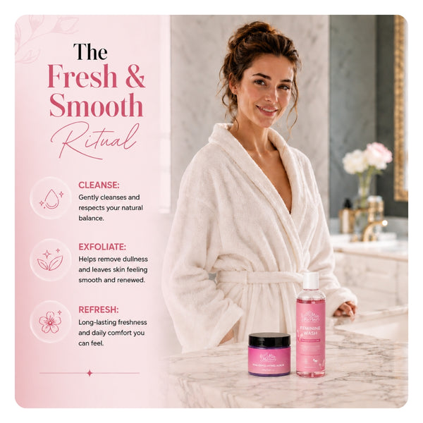 Mila MiAmor Fresh and Smooth Ritual designed to gently cleanse, exfoliate dullness, and provide long-lasting freshness.