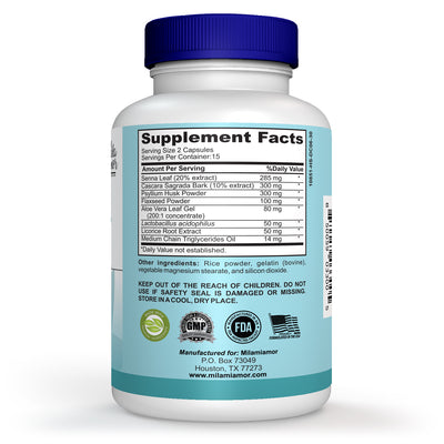 15 Day Cleanse - Gut and Colon Support | Caffeine Free | Advanced Formula with Senna, Cascara Sagrada, & Psyllium Husk | Non-GMO | Made in USA | 30 capsules