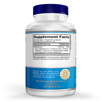 Albion® Magnesium Bisglycinate | Highly Absorbable Chelated Magnesium for Muscle, Sleep & Energy Support | 200 mg per Serving | 60 Capsules