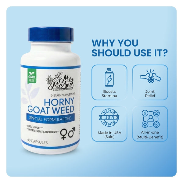 Horny Goat Weed | Libido Support | Joint and Back Pain Relief | Allergen-Free | Non-GMO | 60 Capsules