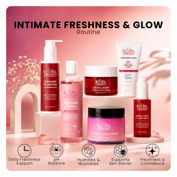 Mila MiAmor 5-piece intimate & face set. Wash, scrub & creams to balance pH, hydrate, and support the skin barrier.