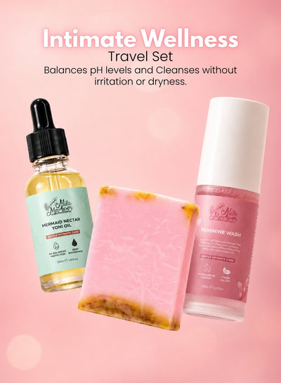 Intimate Wellness Travel Set for Women – Feminine Wash, Yoni Oil & Yoni Soap – pH Balanced, Gentle Daily Care – Hydrating, Soothing & Odor Control – Travel Size Intimate Hygiene Kit for On-the-Go Freshness
