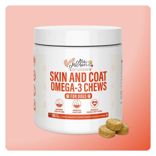 Skin & Coat Omega-3 Chews for Dogs – Healthy Skin & Shiny Coat Support – Source of Omega-3 Fatty Acids – Natural Ingredients – 90 Soft Chews