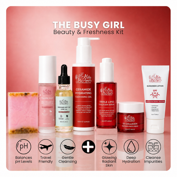 Mila MiAmor Busy Girl Beauty & Freshness Kit. 6-piece bundle for glowing skin, deep hydration, and pH balance.